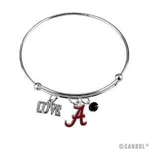 New Love Alabama Crimson Tide Wire Bangle Charm Bracelet, NCAA